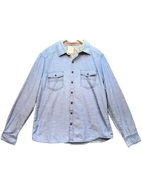 Ecoths Men's Denim Button Up Shirt Long Sleeve Stretch Size L Light Blue Pockets